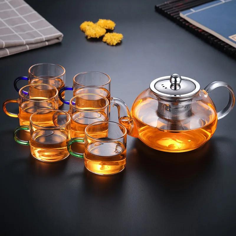 Glass Teapot With Stainless Steel Tea Strainer Infuser Flower Kettle Kung Fu Teawear Set Puer Oolong Heat Resistant Pot