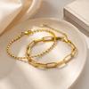 316L Stainless Steel Bracelet 2PCS, Golden Layered Chain Adjustable Stackable Jewelry, Women Summer Vacation Gift