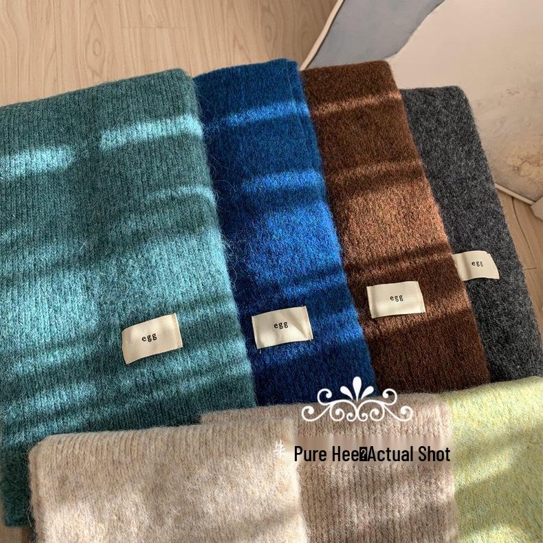 Korean Solid Color Wool Blend Scarf, Blue-Green, Unisex Autumn-Winter Neck Warmer