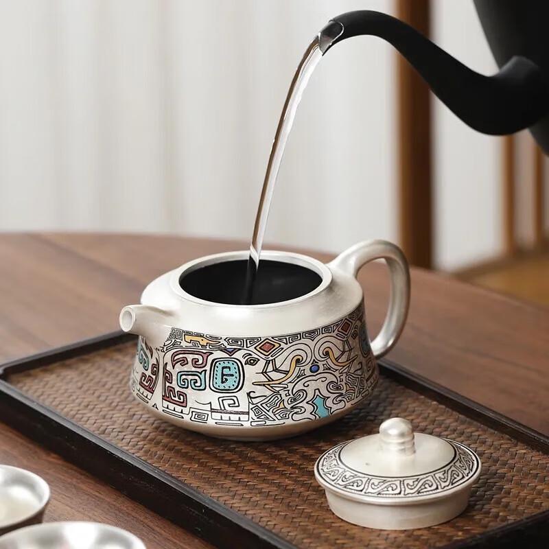 Chinese Taotie Silver-Plated Pottery Tea Set