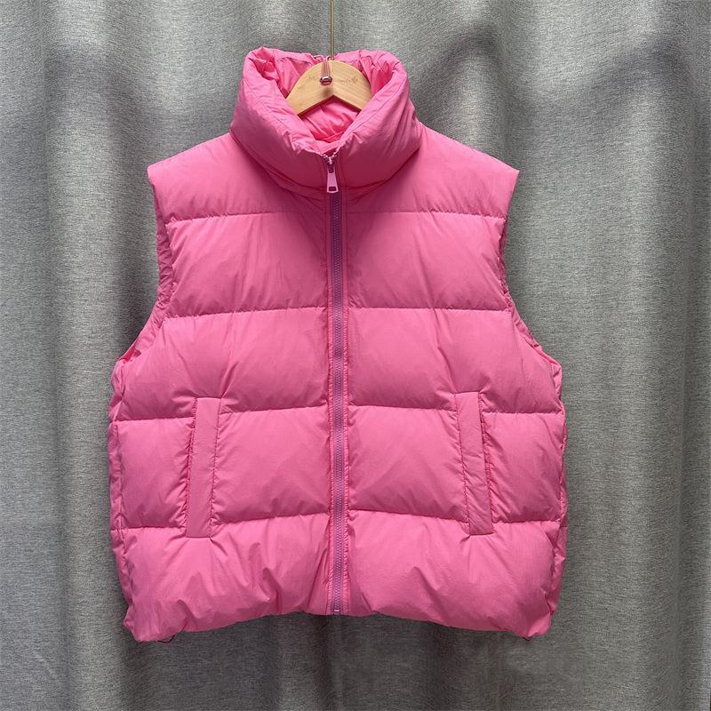 Women Light Weight Thermal Seamlessly Sleeveless White Duck Down Jacket All Match Chic Pocket Loose Down Vest