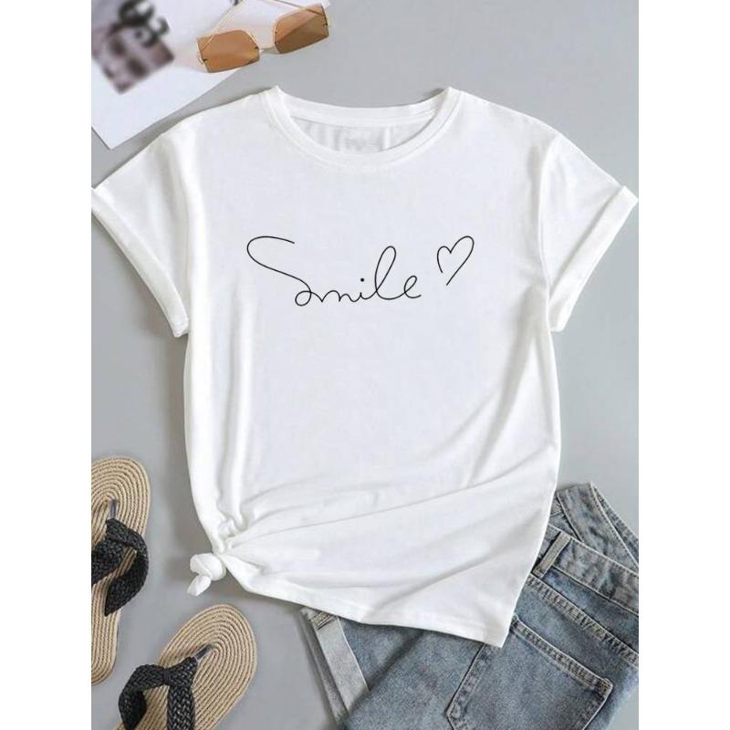 (European Size) Sweet Love Women Trend Cute Short Sleeve Fashion Tee Top Clothing Print Lady Casual T-shirt Female Graphic T-shirts