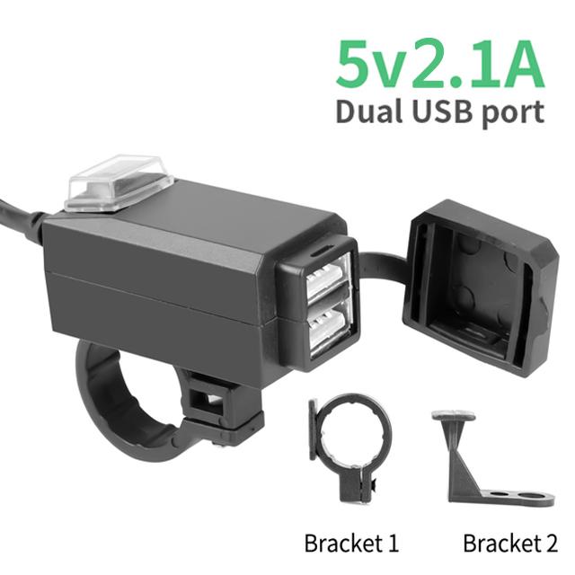 

Зарядное устройство для телефона на мотоцикле, устанавливаемое на руль, с двумя USB-портами, водонепроницаемый цифровой вольтметр QC 3.0, USB-кабель-адаптер чёрный