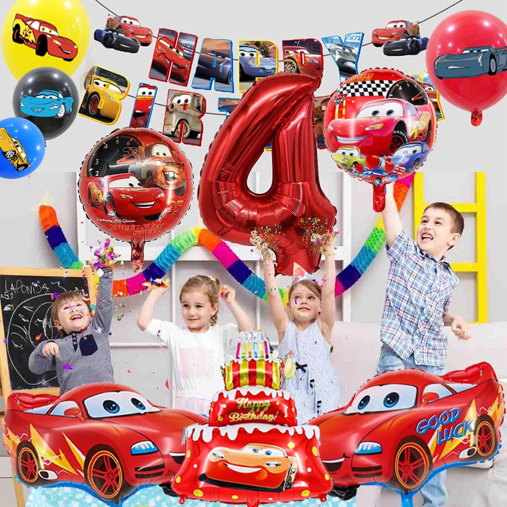 Birthday Decorations, Super Balloons, Cars Anime Set, Birthday Decorations for Boys, Large Car Balloons, Birthday Balloons, Happy Birthday Garland,