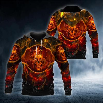 Autumn Men Hoodie Sweatshirt Vintage Skull Flaming Graphic 3D Print Casual Loose Casual Fashion Streetwear Style Men's Clothing