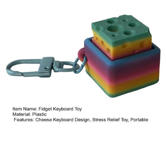 3D Printed Rainbow Cheese Keyboard Fidget Toy Stress Anxiety Relief Mechanical Keyboard Clicker Keychain Decompression Button Sensory Toy