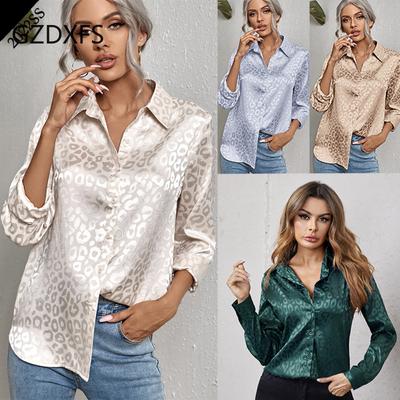 Chemise Jacquard léopard à manches longues, avec boucle à revers, tempérament de banlieue, nouvelle collection printemps et été