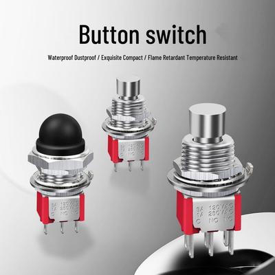 Metal Push Button Switch with Waterproof Cap, M12 Self-Resetting Latching & Self-Locking, 3P6P Power On Restart