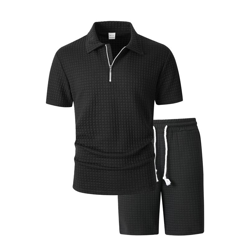 Men's Summer American Style Small Checkered Casual Set, Loose and Breathable Short Sleeve Top and Shorts Two-Piece Outfit