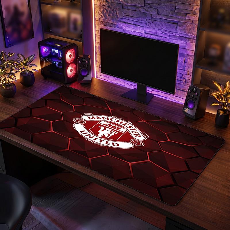 Tappetino per Mouse con Motivo a Tema Manchester United FC, Tappetino XXL per Scrivania da Gaming con Design del Logo del Calcio, Tappetino per Mouse del Computer Antiscivolo