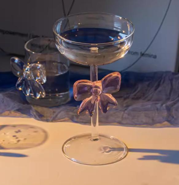 Pink Bowknot Series Glasses Cup Korean Style  INS  Bow Handle Goblet Glass Cup Romantic Ritual Champagne Wine Glass