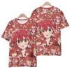 Anime Manga T-skjorter Bocchi The Rock 3D Print Streetwear Menn Kvinner Mote Oversized kortermet T-skjorte Barneskjorter Topper Klær