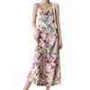 Damen Seidensatin Frühling/Sommer Blumen Neckholderkleid Passendes Ärmelloses Slim Seidenmode Langes Kleid