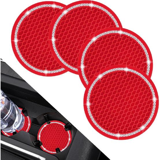 4 Pack Car Coasters, Universal Vehicle Bling Car Coaster, Cute Rhinestone Coaster for Cup Holders,Interior Accessories 2.75'' Silicone Anti Slip Car