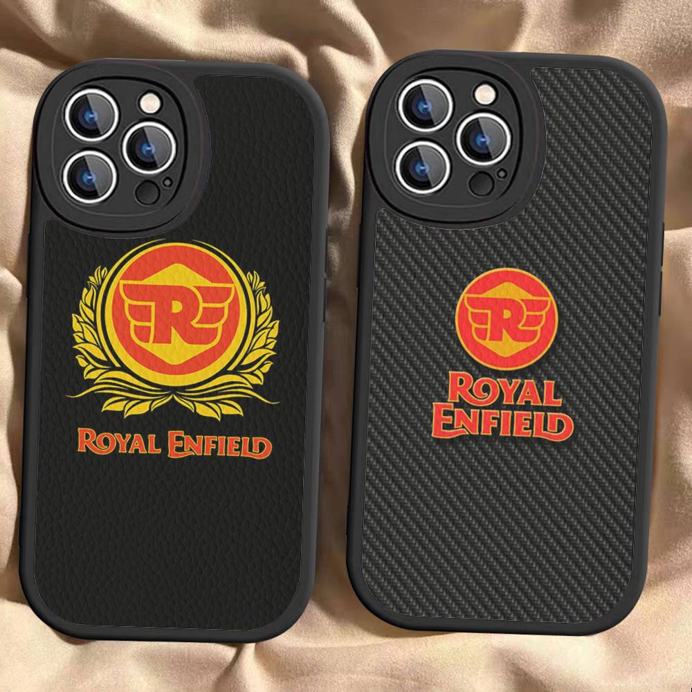 R-ROYALS E-ENFIELDS Logo Leather Phone Case For iphone 16 15 14 Plus 13 12 11 Pro Max Case