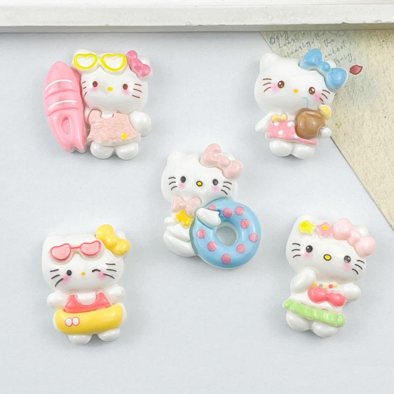 Cartoon DIY Resin Swim Ring Kitten Cream Hair Clip Keychain Pendant for Phone Case & Luggage
