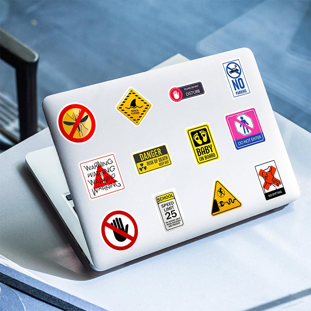 10/30/50pcs Warning Danger Signs Stickers Cool Safety Symbol Decals Graffiti DIY Motorcycle Scooter Helmet Waterproof Sticker