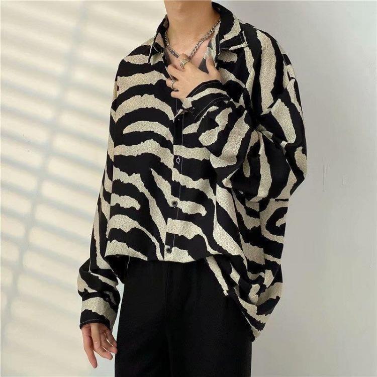 Korean Style Retro Floral Shirt Trendy Men Spring Autumn Jacket Hong Kong Japanese Fashion M