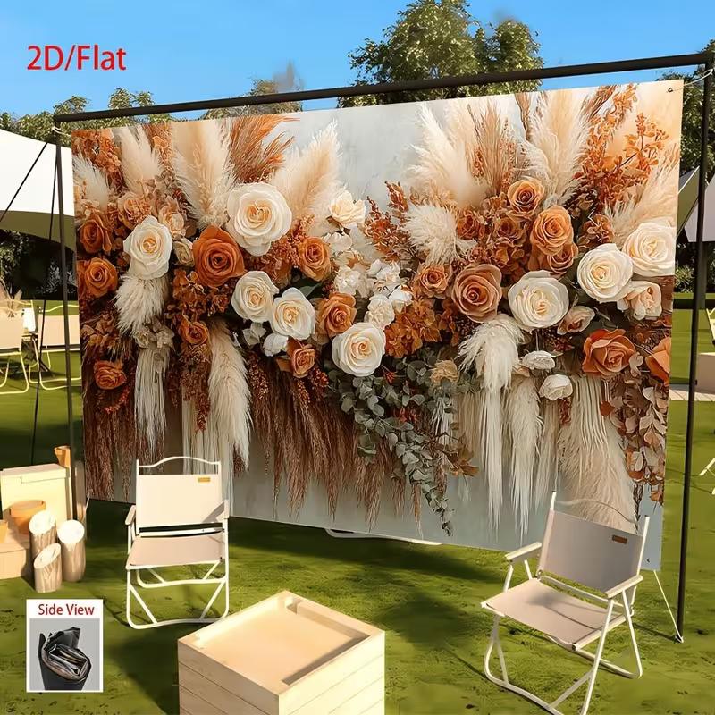 2D Warm Tone Boho Floral Backdrop, Photography Background for Engagement Parties & Autumn Themed Shoots