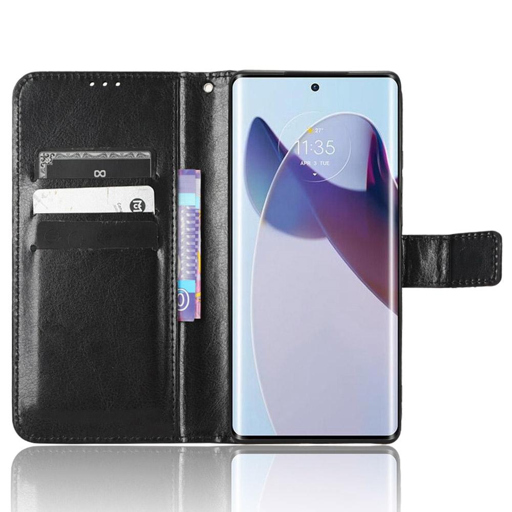 

For Motorola Moto X30 Pro 5G/Edge 30 Ultra 5G PU Leather Anti-fingerprint Case Stand Crazy Horse Texture Anti-dust Wallet Phone Cover Black