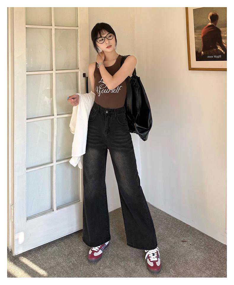 2024 Autumn/Winter Women's Plus Size Floor-Length High Waist Wide Leg Jeans