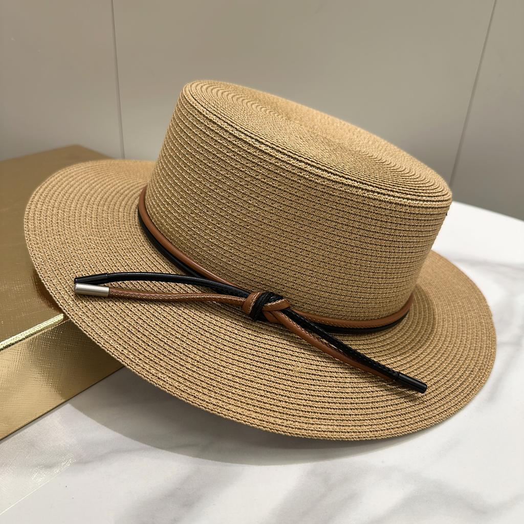 2025 Simple Straw Summer Women Beach Hat Female Casual Panama Hat Lady Brand Women Flat Brim Bowknot Straw Cap Girls Sun Hat
