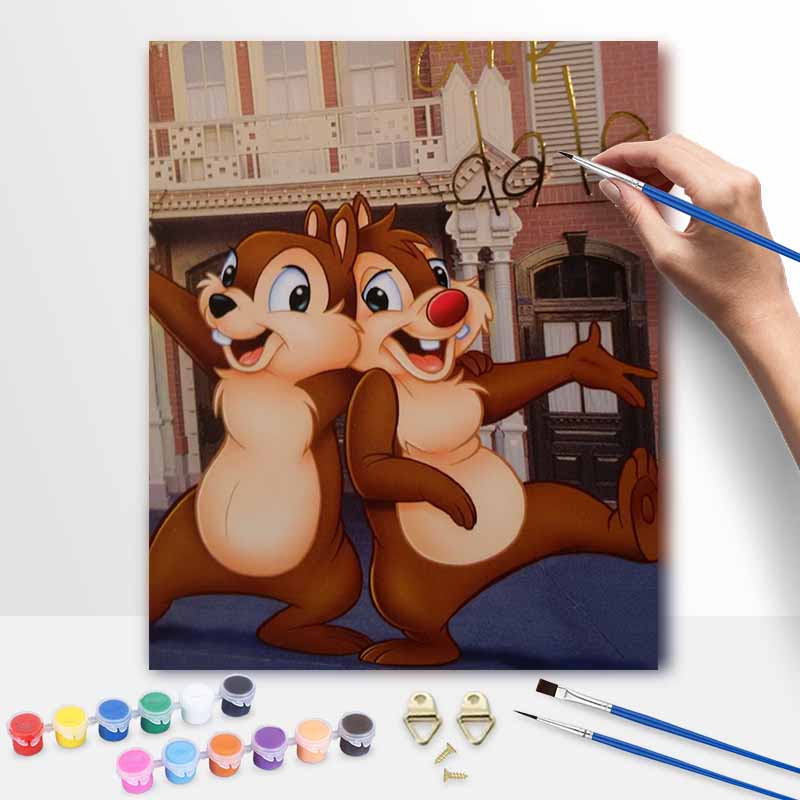Disney Oil Painting DIY Digital Painting Chip and Dale Cartoon Character Wall Art for the Living Room or Entryway Decoration.