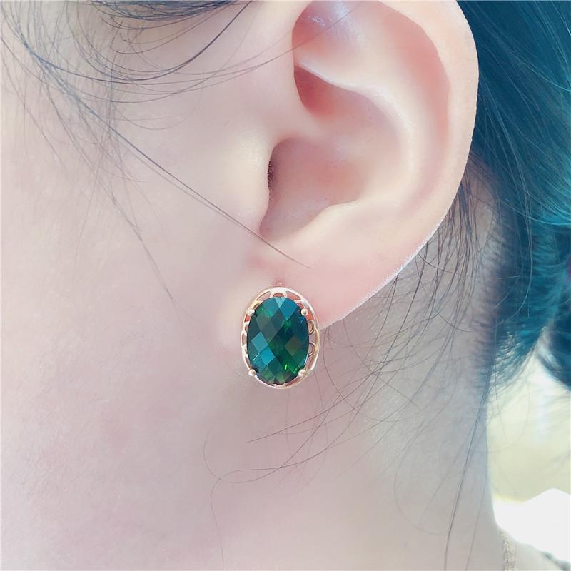 Starfuo 585 Purple Gold Earrings with Green Stone Cabochon – Women's Trendy Light Luxury Gold-Plated Jewelry.
