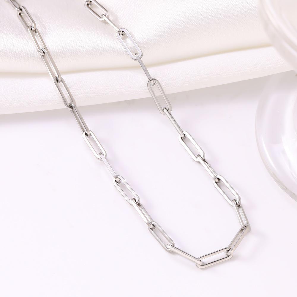 European-American Retro Punk Titanium Steel Paperclip Chain Bracelet Necklace Set for Women