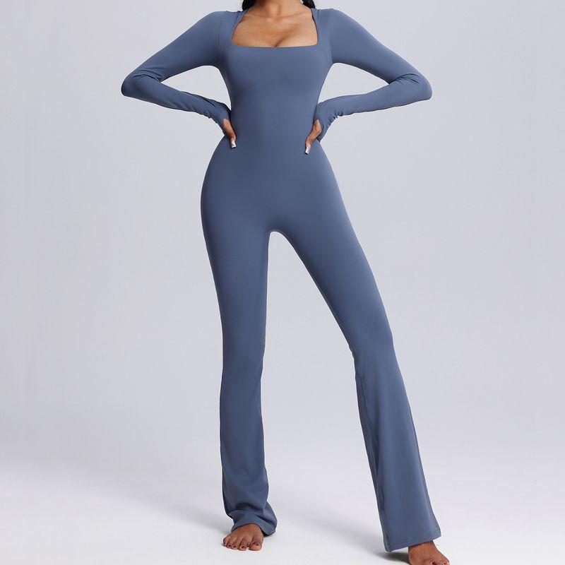 European and American Kardashian Style Yoga Bodysuit Long Sleeves One-Piece Yoga Clothes with Chest Pad Horn Tight One-Piece