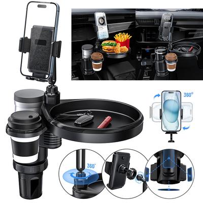 4-in-1 Automotive Cup Holder Attachable Tray with Phone Holder Car Organizer 2 Cup Holders Road Trip Essentials Car Accessories