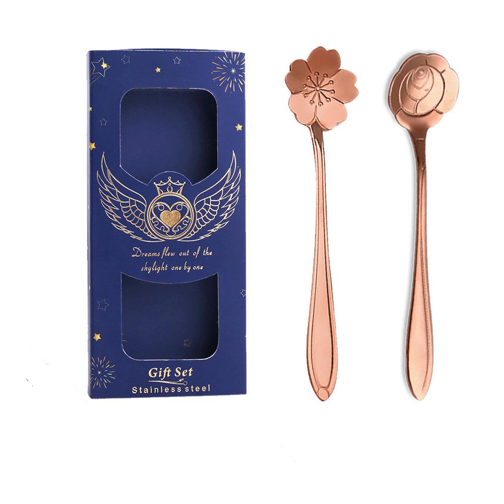 HANYANG Cutlery Set Small Spoon Gift Set Cherry Blossom Spoon Gift Set Rose Leaf Spoon Fruit Fork Gift Set