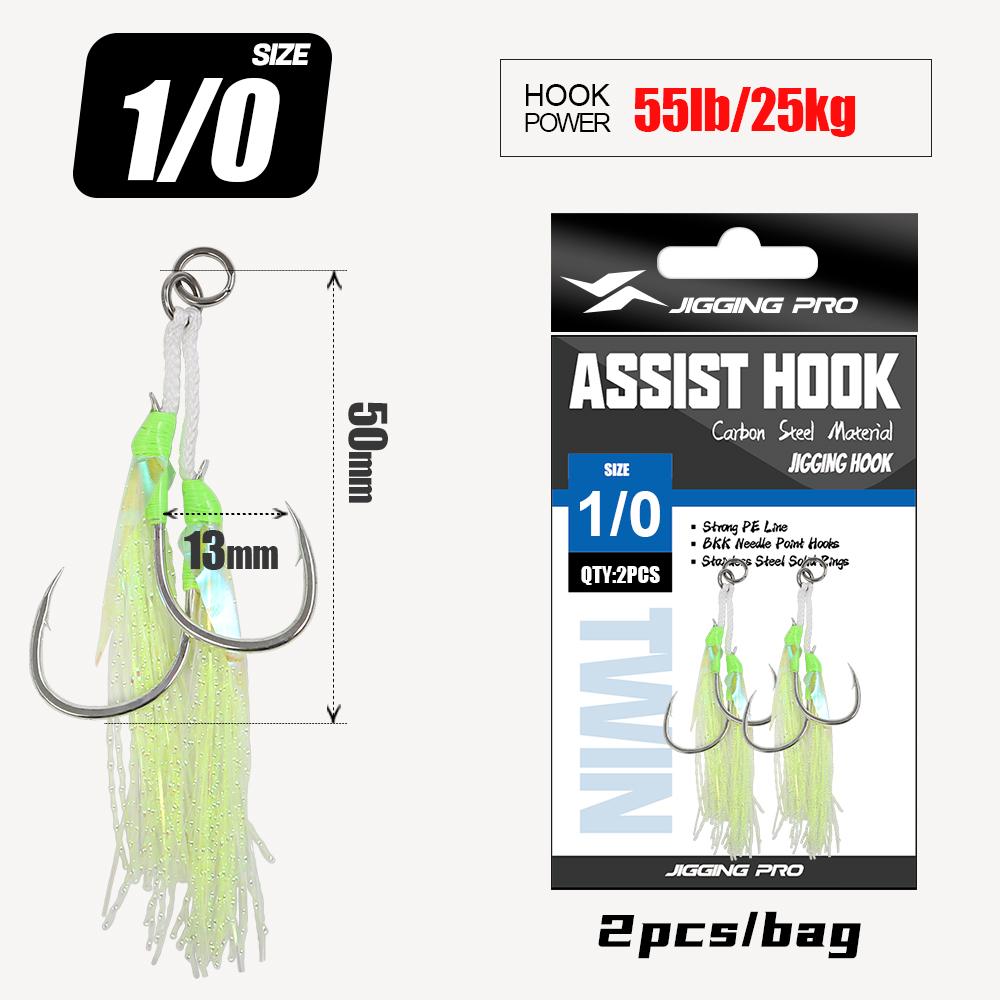 Jigging Pro High Carbon Steel Luminous Flasher Shore Jigging Hook 1/0 2/0 3/0 4/0 Anti Corrosion Fishing Assist Hooks with Barb