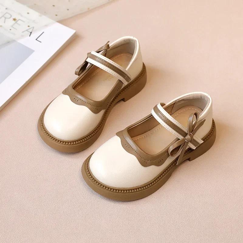 Fashion Girl School Shoes Kids Trendy Patchwork Bowknot Princess Shoes Children Shallow Mary Janes Toddler Ruffled Leather Shoes