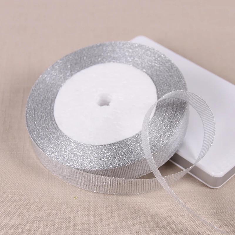 6mm 10mm 15mm 20mm 25mm 40mm 50mm 25 Jardów Złote Srebrne Brokatowe Wstążki Owijanie Prezentów Ślubnych Boże Narodzenie Halloween Impreza DIY Rękodzieło