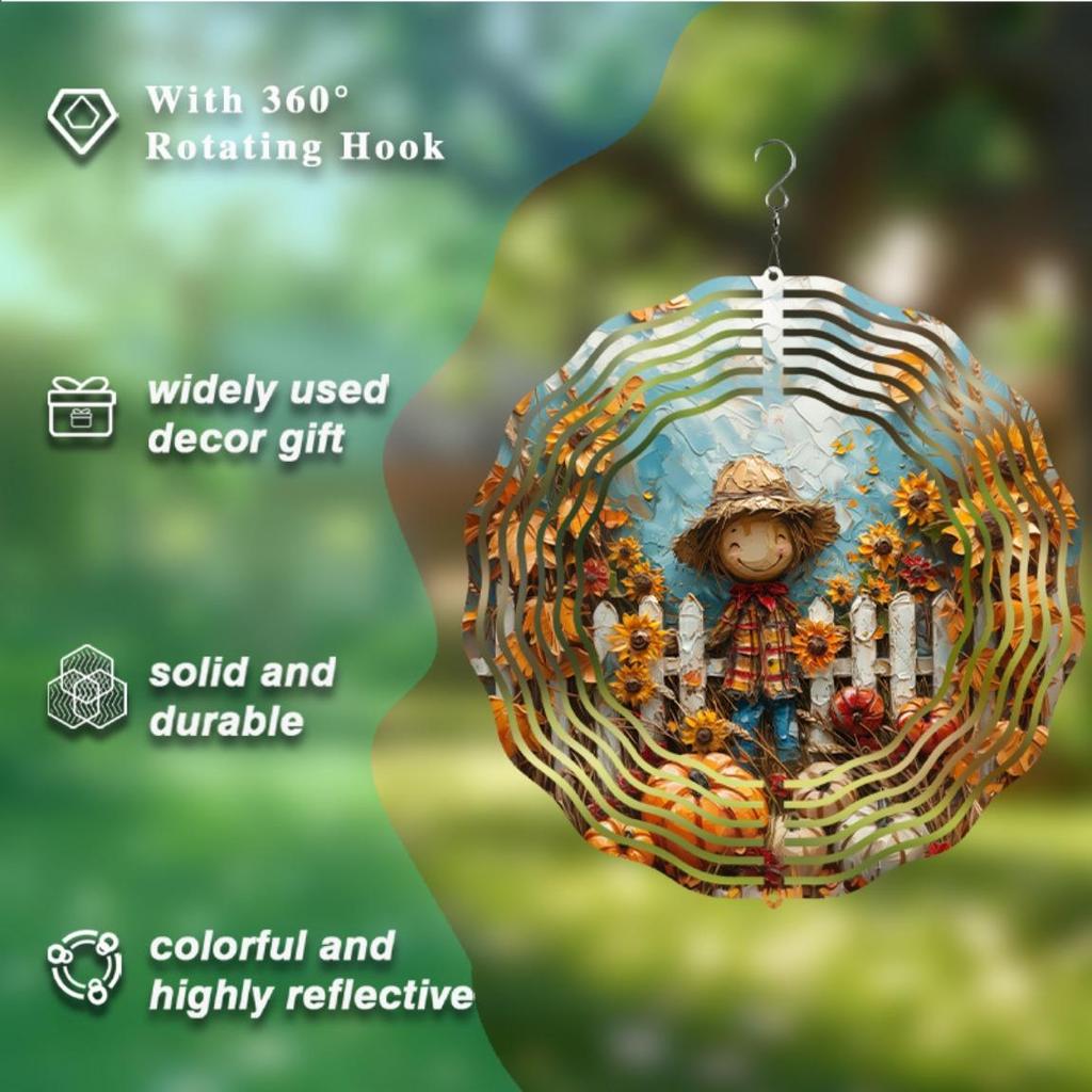 Kinetic Metal Wind Spinner Smiling Scarecrow Outdoor Garden Decor Floating Effect Art Unique Gift for Home Yard Patio