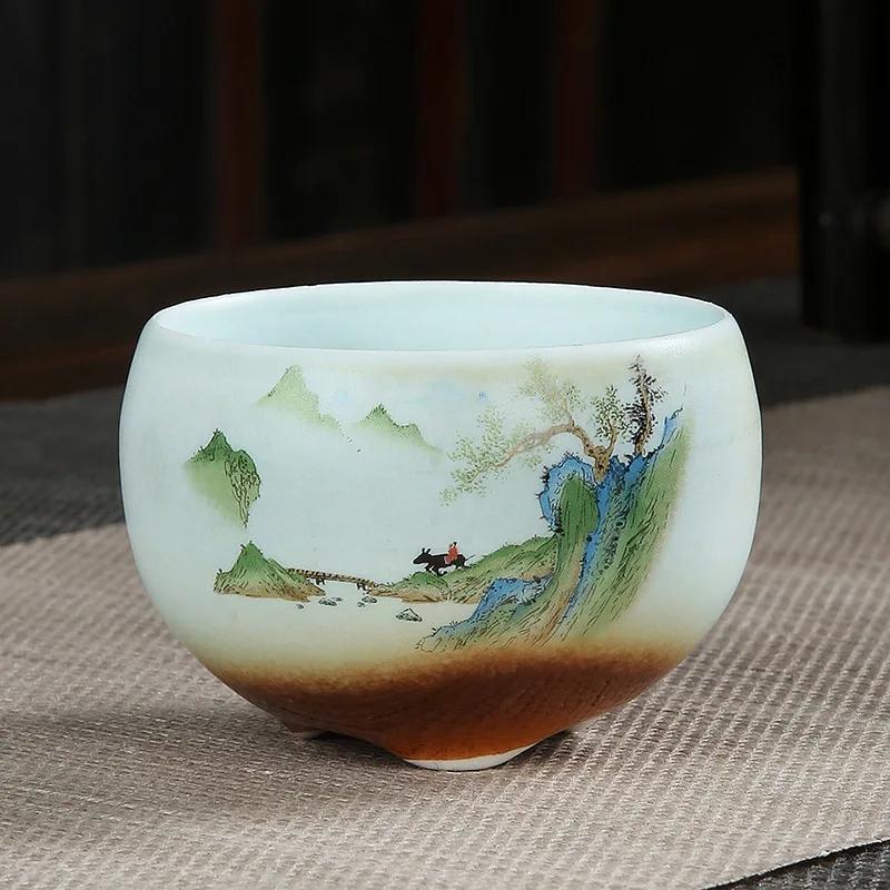 1pcs 100ml Coarse Pottery Teacup Single Cup Large Handmade  Ceramic Kung Fu Tea Set  Hand-painted Firewood Master Cup.