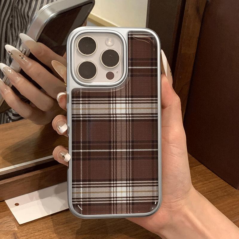 INS Fashion Brown Grid Phone Case for iPhone 17 16e 16 15 14 13 12 11 Air Pro Max X XR XSMAX 8 Plus Luxury Clear Soft Back Cover