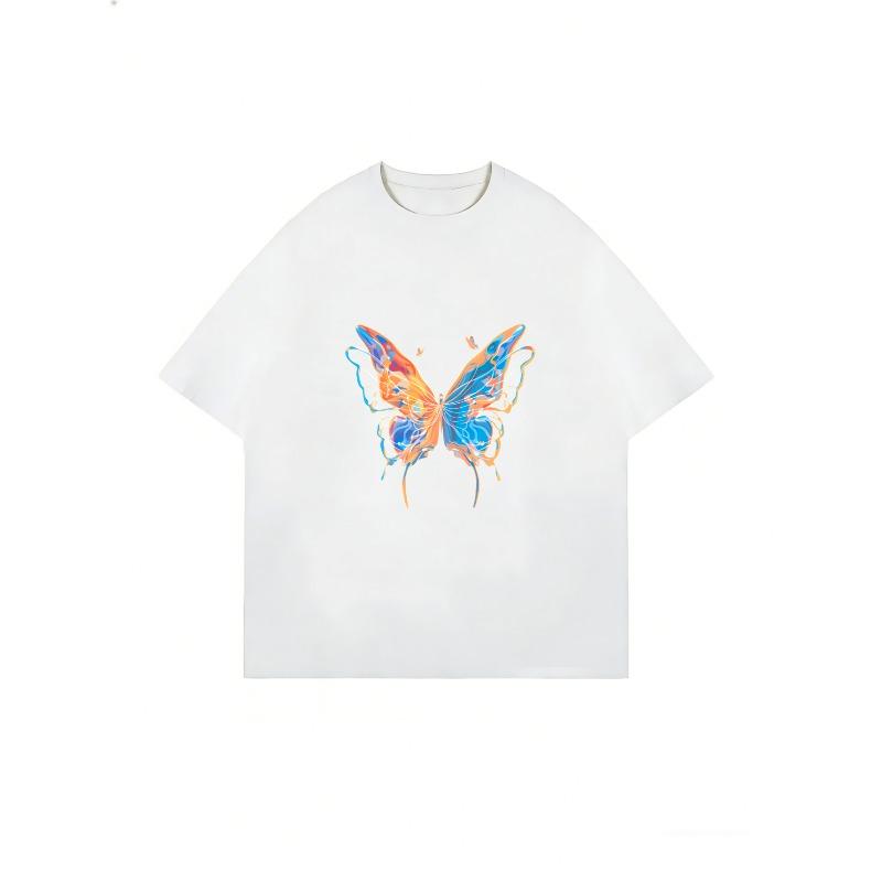 Übergroßes T-Shirt-Kleid Schwarz Bunter Schmetterlingsdruck Lässige Kleidung Für Frauen Sommer-Outfit Streetwear Mode Trendiger Look