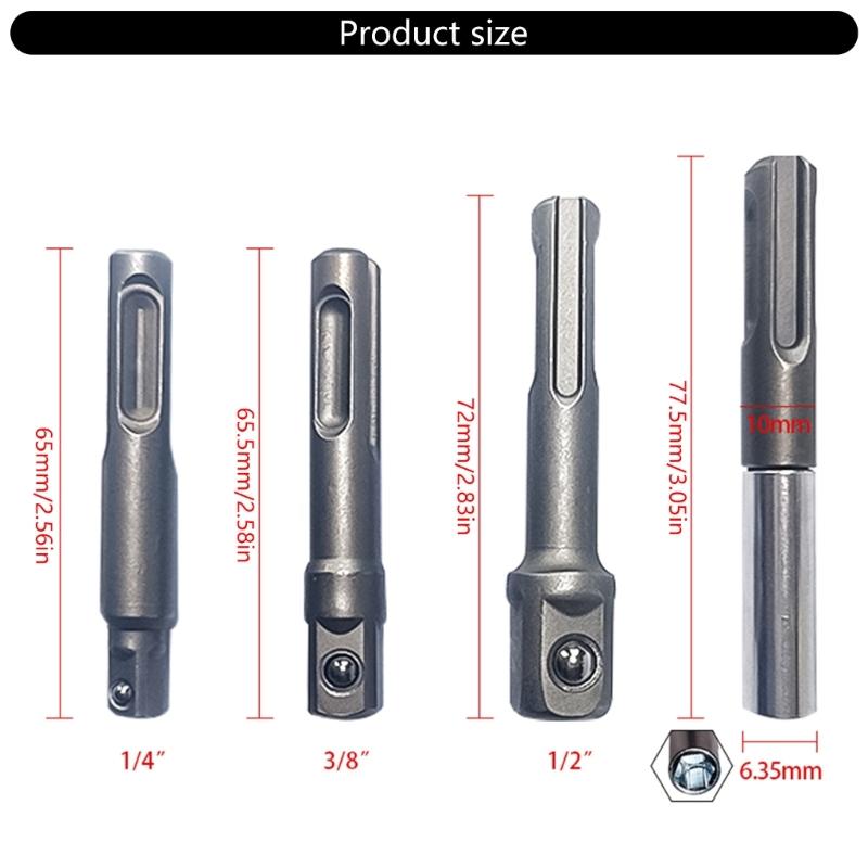 4Pcs Drill Socket Adapter 1/4 3/8 1/2 Nut Driver Socket Hexagonal Shank Extension Socket Adapter For Screwdriver Hand Tool