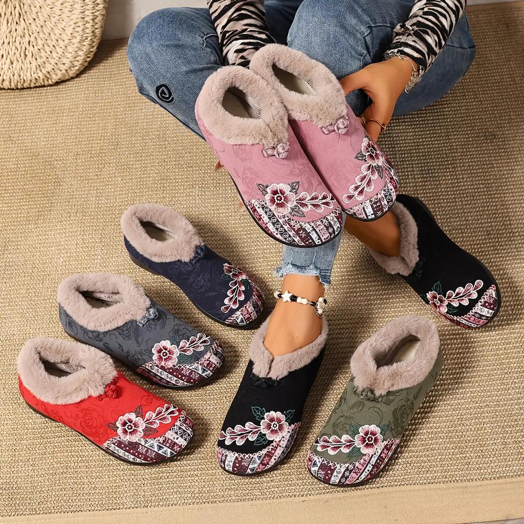 Women's Winter Warm Ankle Boots Lace-Up Front & Arch, Anti-Slip PVC Sole, Lightweight Durable Fabric & Soft Lining, Pink & Brown Tassel Trim