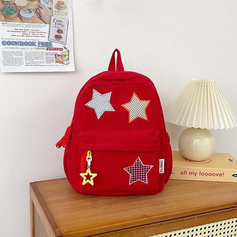 Schoolbag small schoolbag for women, Korean style INS corduroy star pattern, high school student small backpack, large capacity student backpack