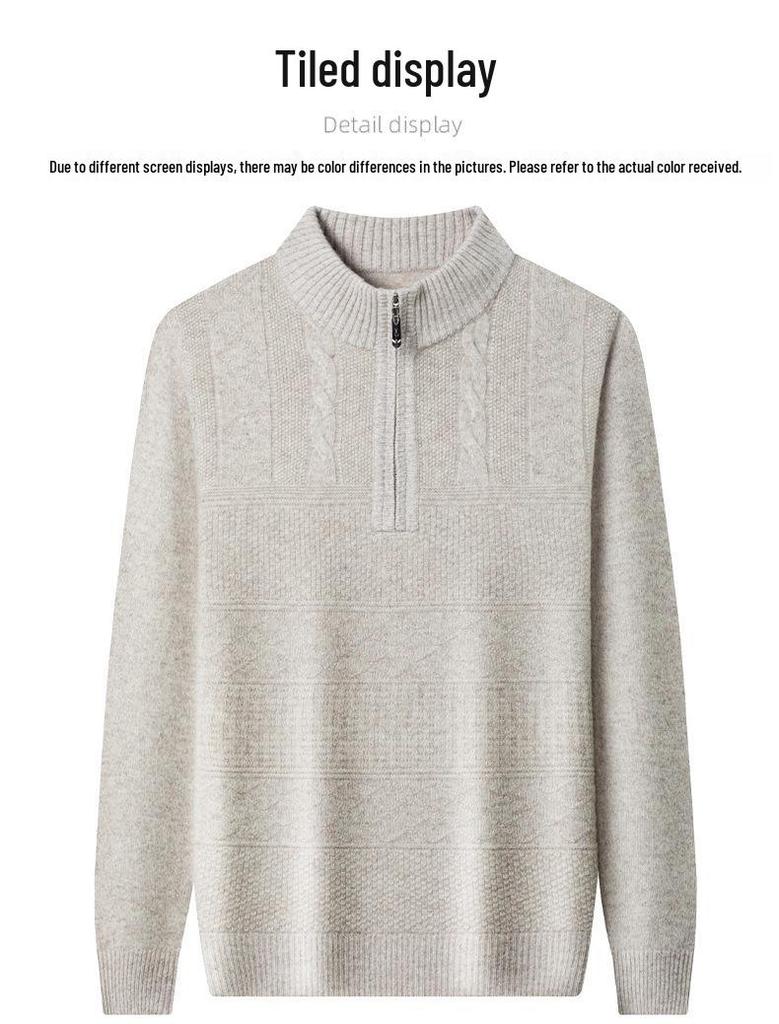 Herren-Strickpullover aus reiner Wolle, dick, für Herbst & Winter, mit halbem Reißverschluss