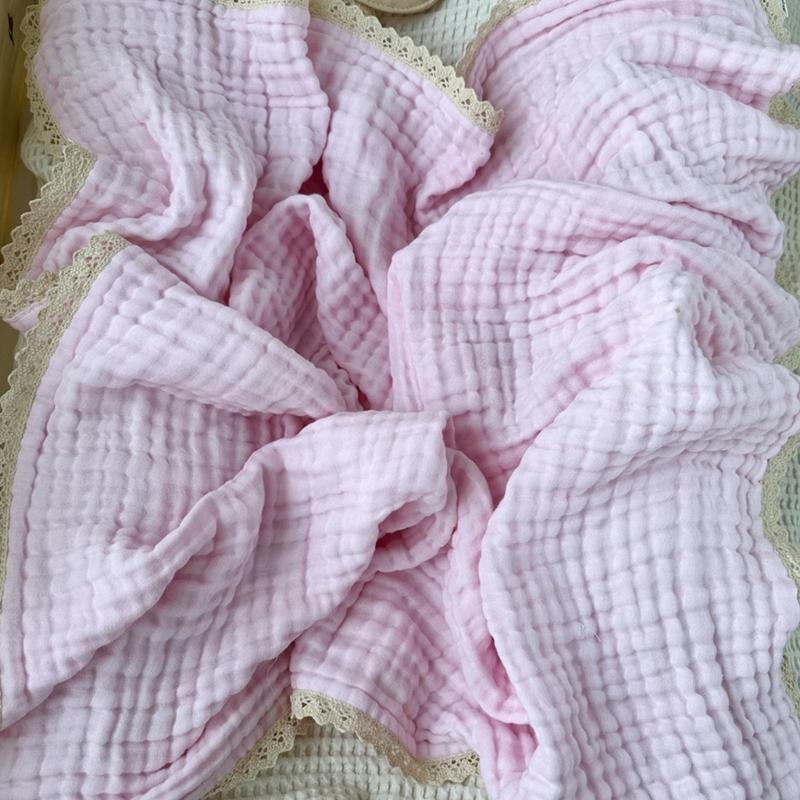 Safe & Comfortable Newborn Blanket Cotton Gauze Blanket with Delicate Lace Trim Newborn Swaddles Blanket for Infants