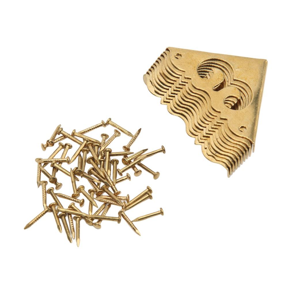 10pcs Furniture Gasket Vintage Metal Corner Protector Gold Metal Corner Protectors Mounting Nails Corner Guards Wooden Box