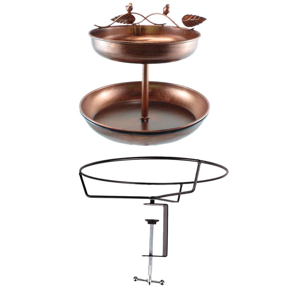2-Tier Deck Mounted Metal Bird Bath for Outside Detachable Birdbath Bowl for Deck Railing Balcony Yard Garden Decoration
