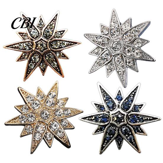 Decorative Lapel Pin 1/2Pcs Double-Layered Eight-Pointed Star with Rhinestones, Thickened Alloy Collar Safety Buckle for Suits Shirts Wedding