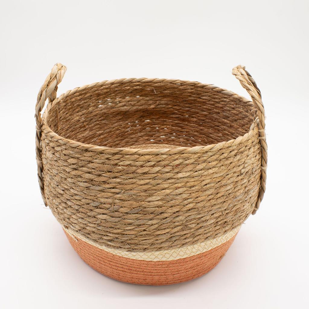 Straw & Seagrass Large Baskets – Natural & Orange- Set of 3