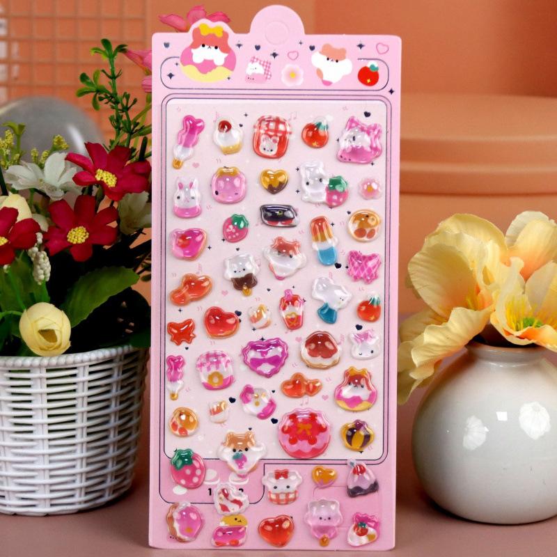 3D Japanese Cute Crystal Epoxy Relief Stickers Cartoon Bunny Bear Stickers Journaling Stationery Cute Stickers Gifts