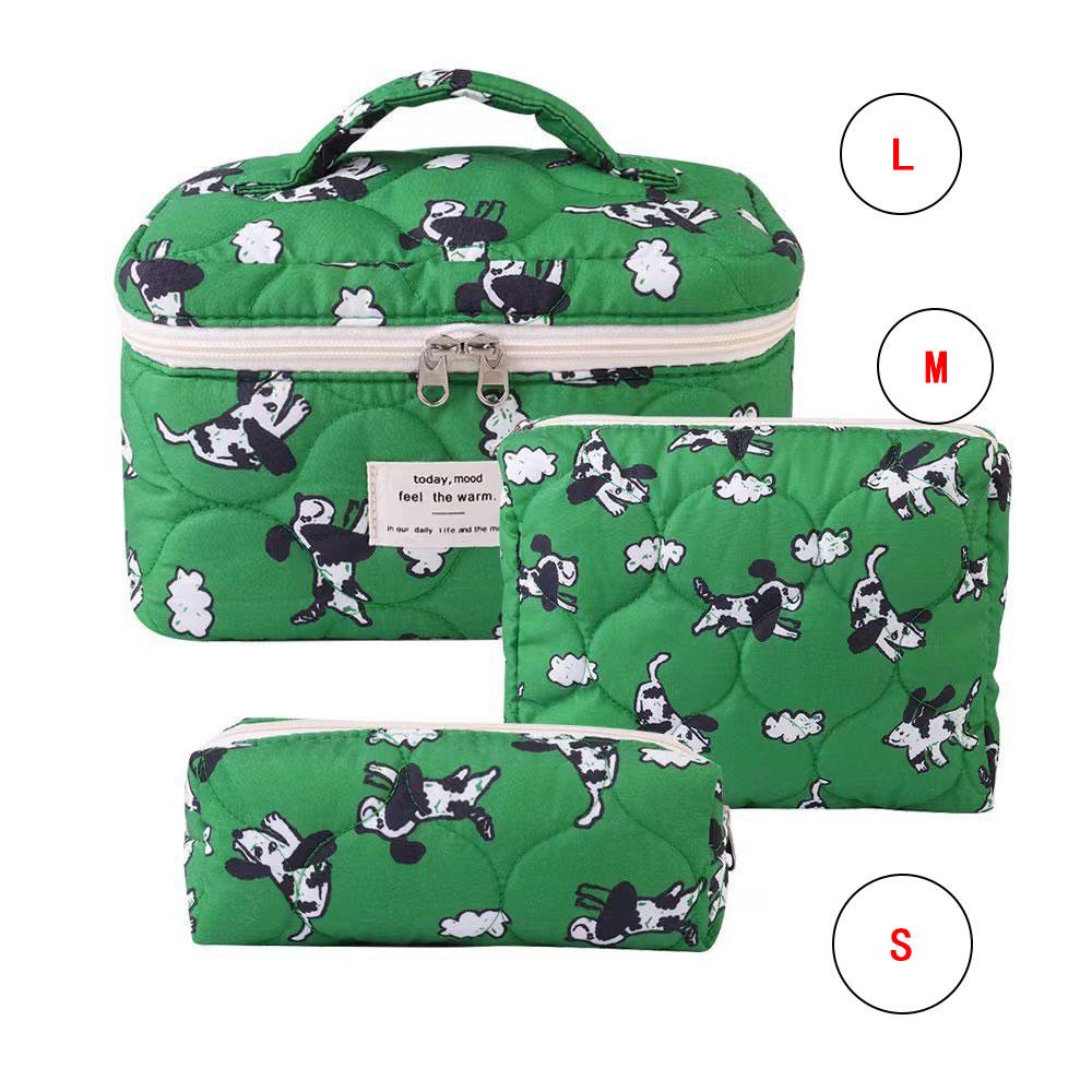 

Cartoon Dog Makeup Bag Large Capacity Cotton Cosmetic Organizer | Eco-Friendly Green Travel Toiletry Case with Zippered Pockets
